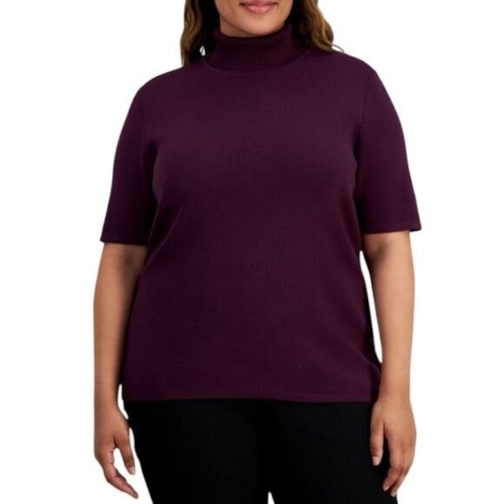 Lane Bryant Plum Purple Ribbed Mock Neck Elbow Sleeve Top Plus Size 22/24 3X